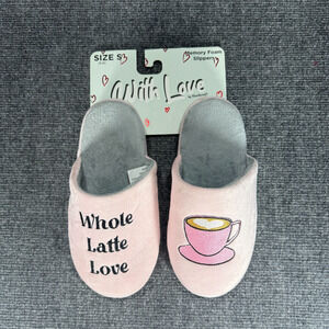 With Love by Handcraft Slippers Womens Small 5-6 Embroidered Coffee Novelty New